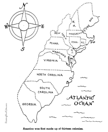 American history timeline - Thirteen Colonies map