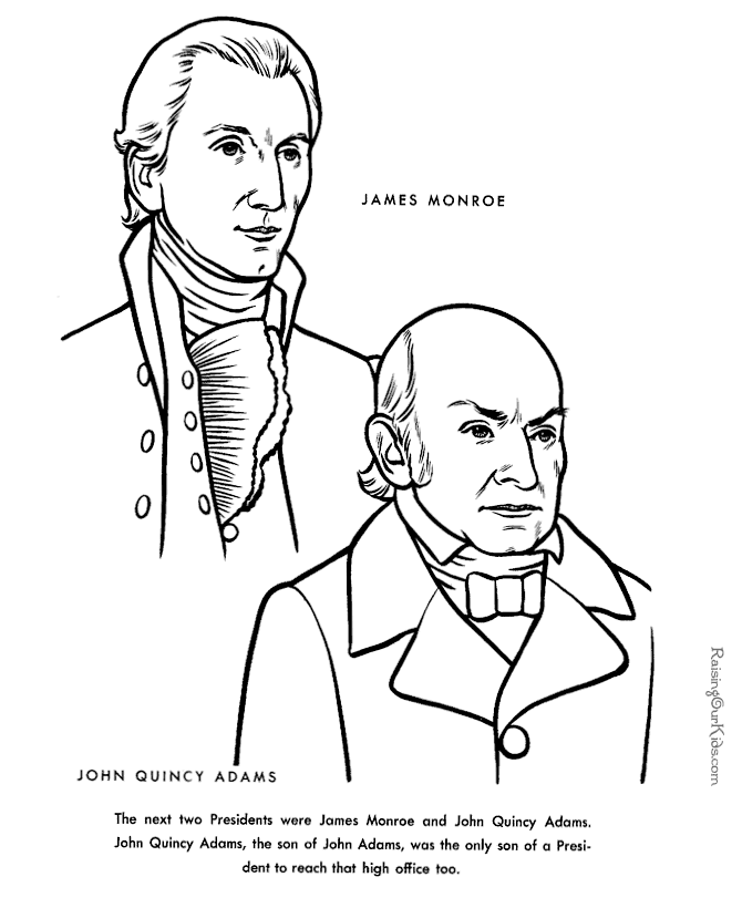 Free printable President James Monroe Facts and coloring pictures