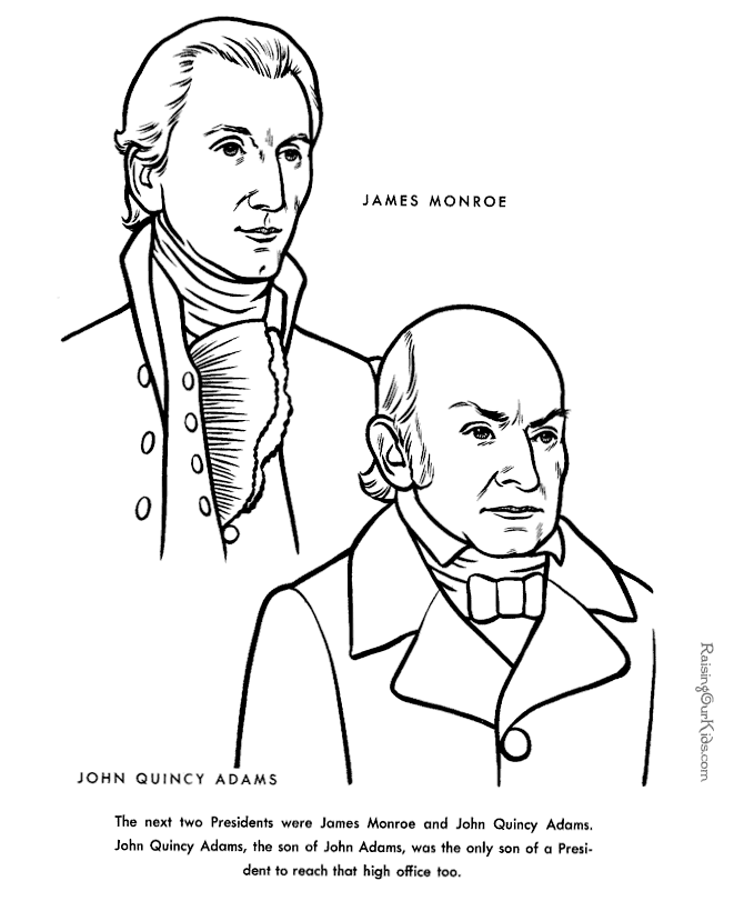Free printable President John Quincy Adams facts and coloring pictures