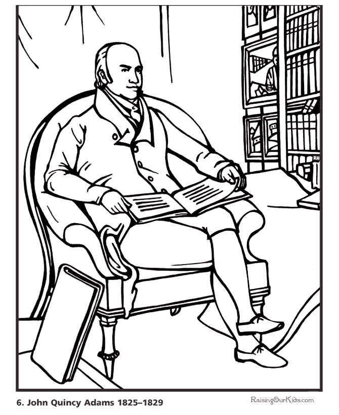 Free printable President John Quincy Adams biography and coloring pictures