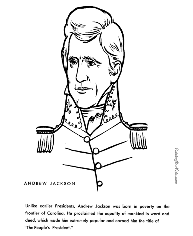 President Andrew Jackson facts and coloring pictures