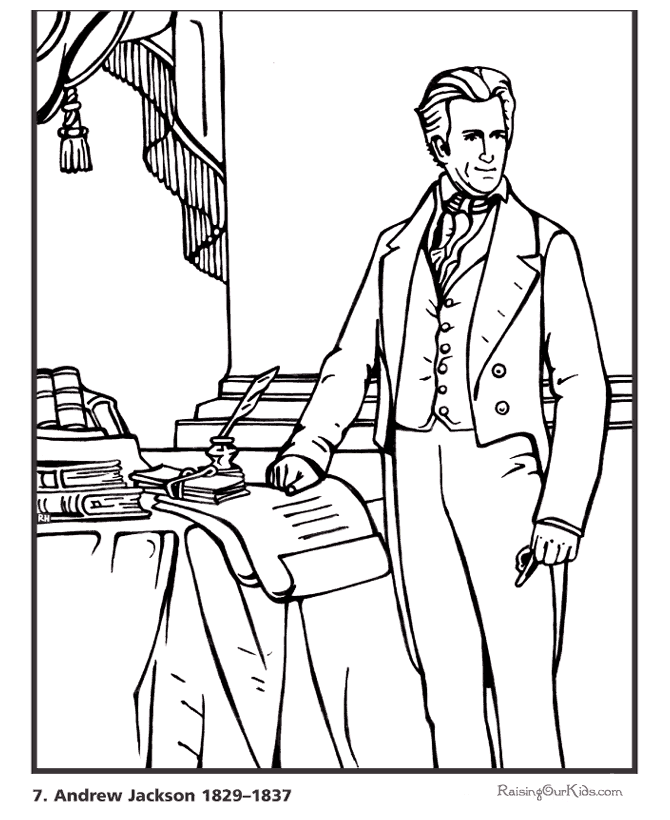 President Andrew Jackson Biography and coloring pictures