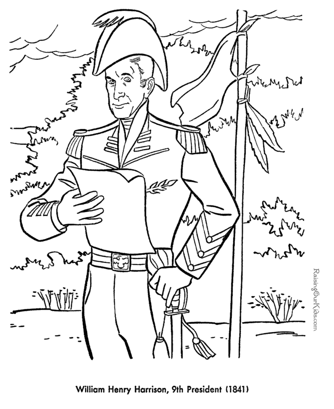 Free printable President William Henry Harrison coloring pages
