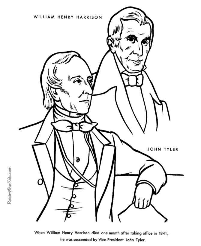 Free printable President William Henry Harrison facts and coloring picture