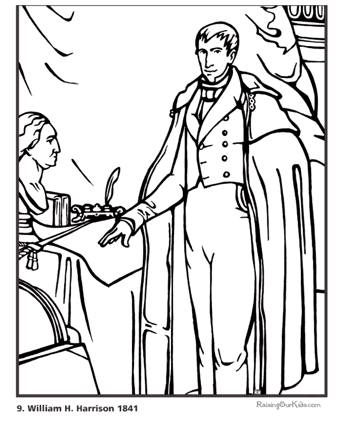 Free printable President William Henry Harrison biography and coloring picture