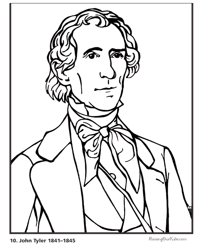 Free printable President John Tyler biography and coloring picture