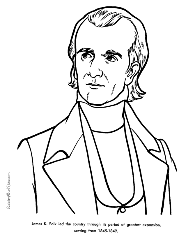 Free printable President James K. Polk facts and coloring picture