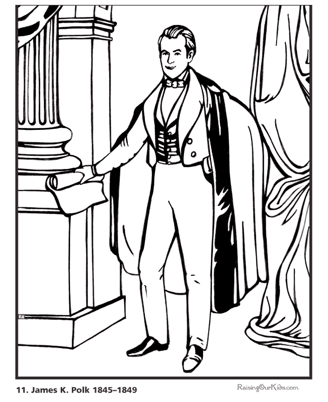 Free printable President James K. Polk biography and coloring picture