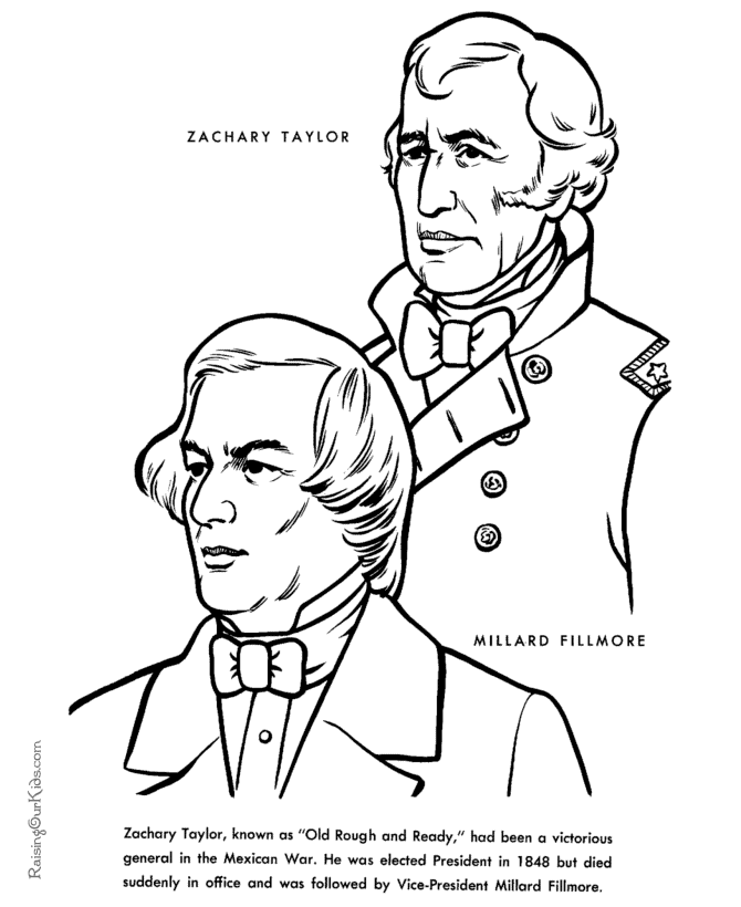 Free printable President Zachary Taylor facts and coloring picture
