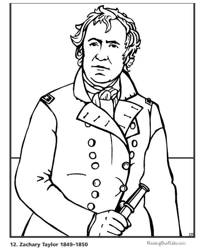 Free printable President Zachary Taylor biography and coloring picture