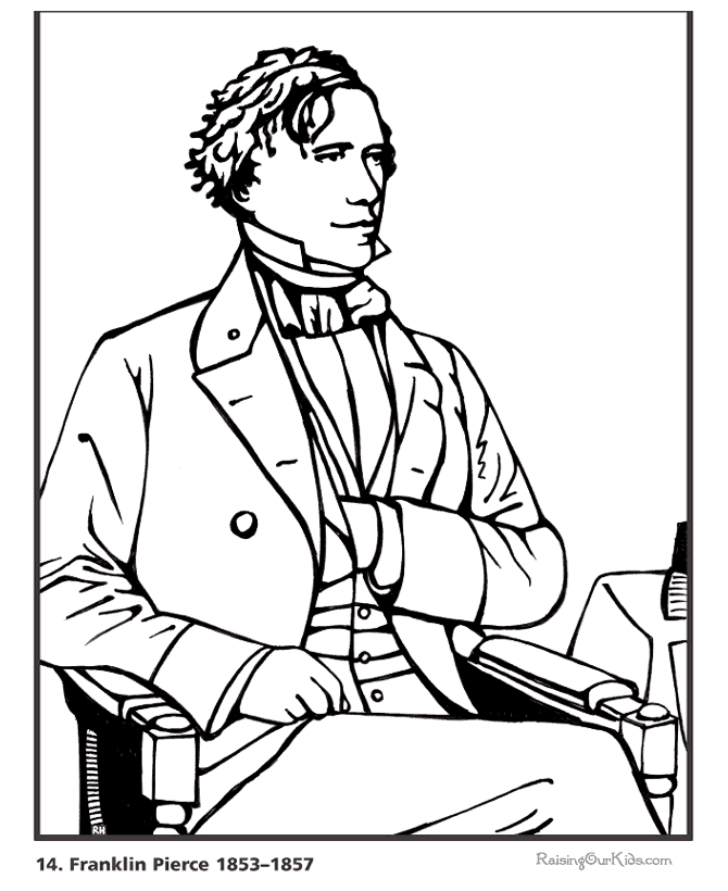 Free printable President Franklin Pierce biography and coloring picture