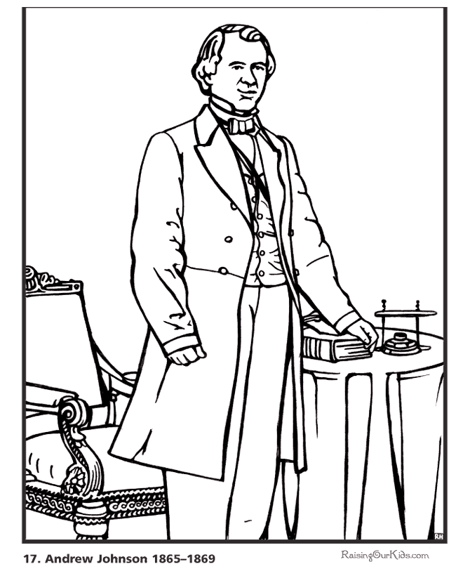 Free printable President Andrew Johnson biography and coloring picture