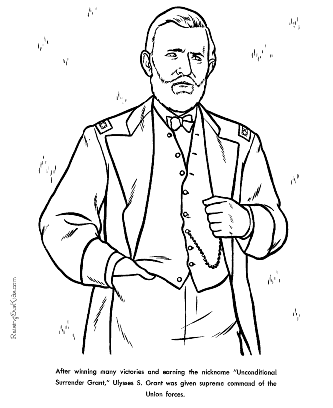 Free printable President Ulysses S. Grant facts and coloring picture