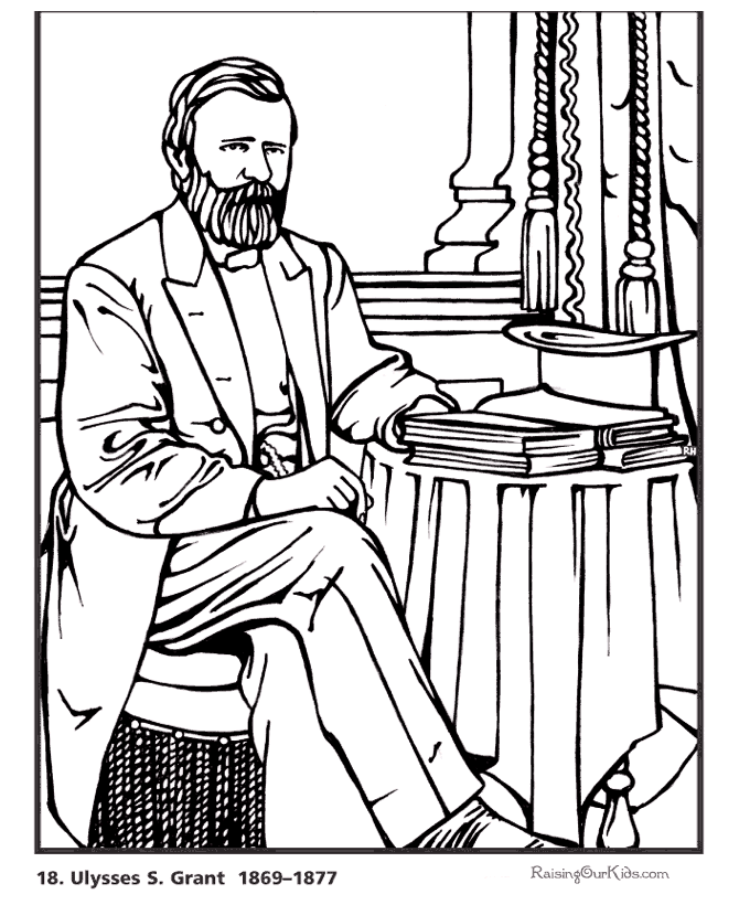 Free printable President Ulysses S. Grant biography and coloring picture
