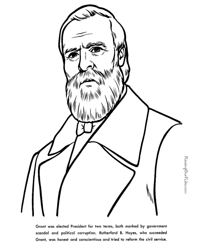 Free printable President Rutherford B. Hayes facts and coloring picture