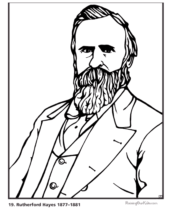 Free printable President Rutherford B. Hayes biography and coloring picture