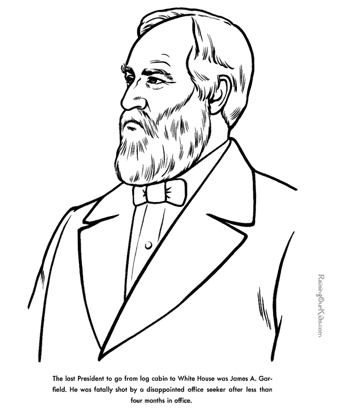 Free printable President James A. Garfield facts and coloring picture