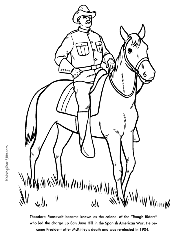 Free printable President Theodore Roosevelt facts and coloring picture