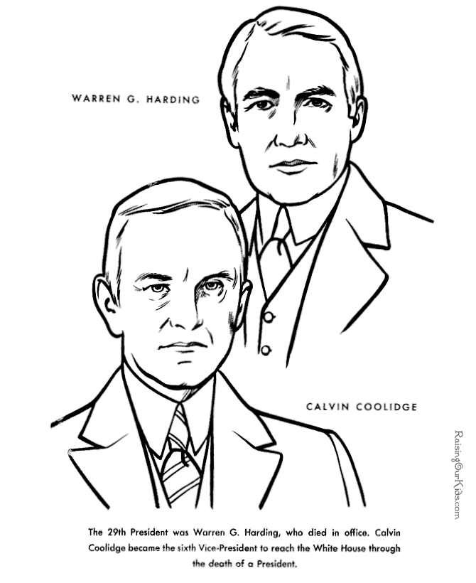 Free printable President Warren G. Harding facts and coloring picture