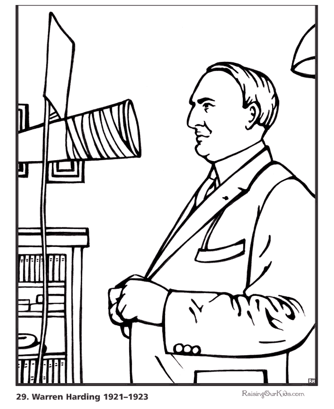 Free printable President Warren G. Harding biography and coloring picture