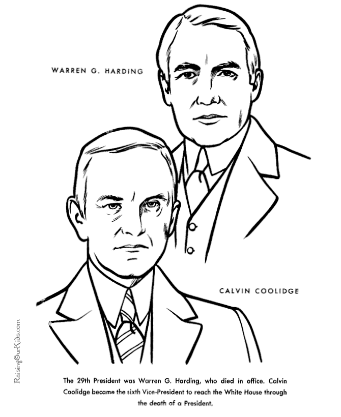 Free printable President Calvin Coolidge facts and coloring picture