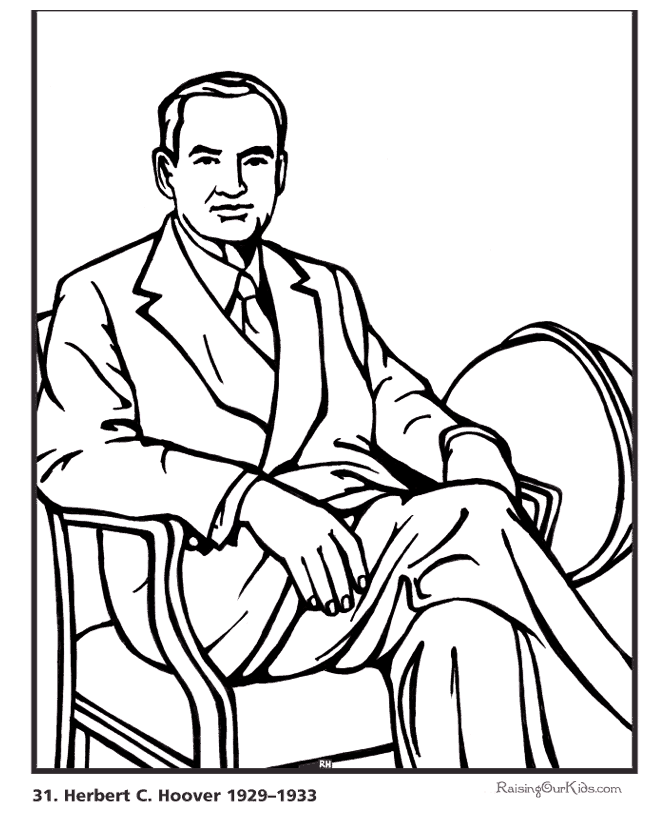 Free printable President Herbert Hoover biography and coloring picture