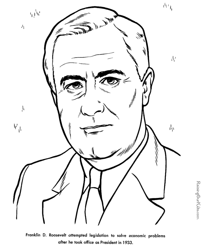 Free printable President Franklin D. Roosevelt facts and coloring picture