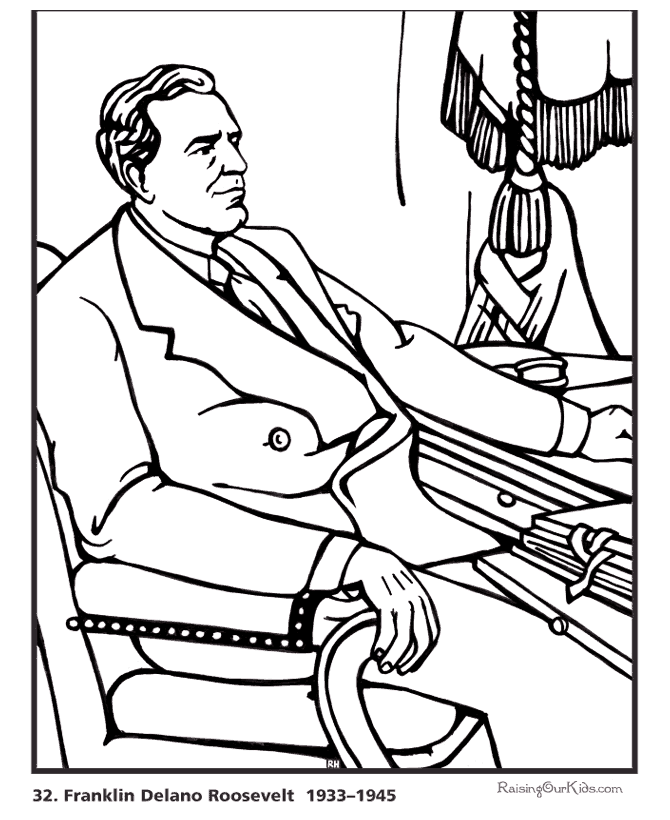 Free printable President Franklin D. Roosevelt biography and coloring picture