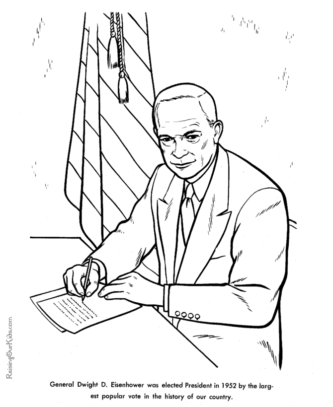 Free printable President Dwight D. Eisenhower facts and coloring picture