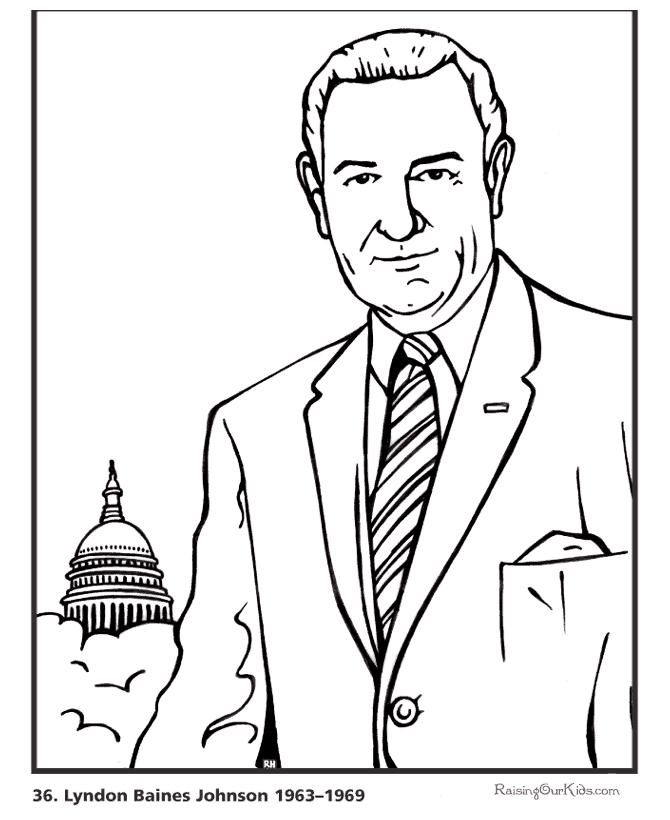 Free printable President Lyndon B. Johnson coloring pages and picture