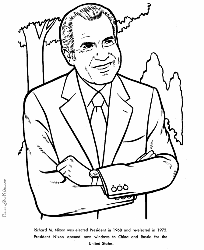 Free printable President Richard M. Nixon facts and coloring picture