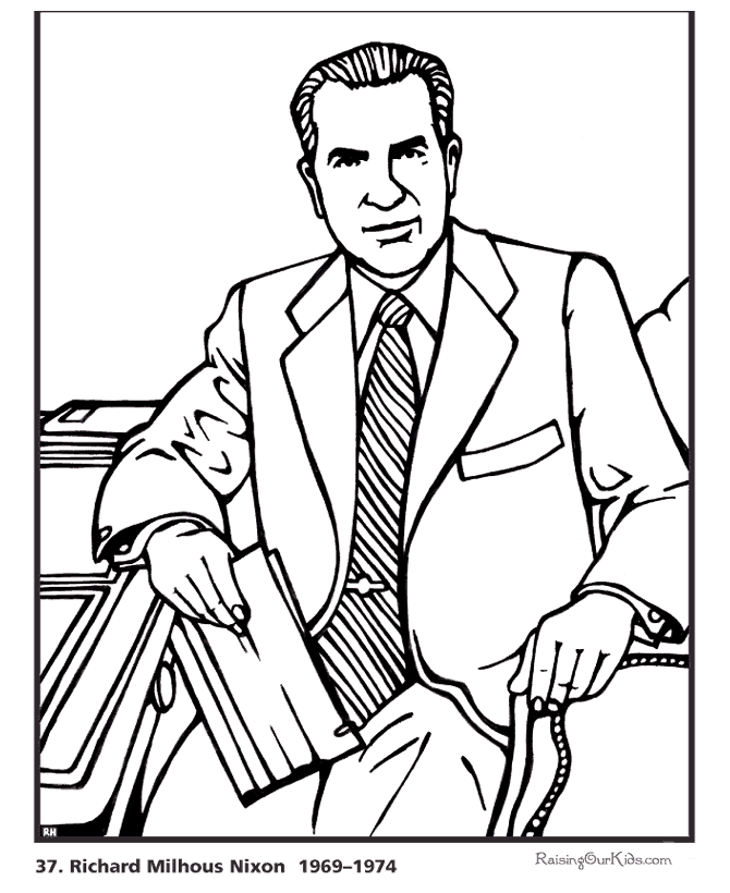 Free printable President Richard M. Nixon Biography and coloring picture