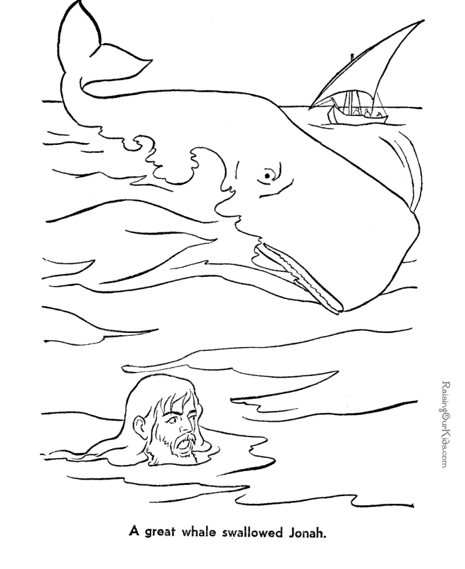 Jonah and Whale - Bible coloring page to print