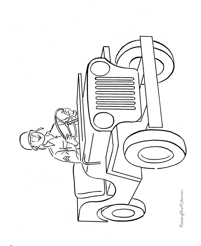 Free printable Army jeep coloring page