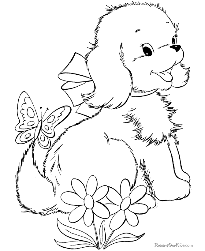 butterfly and dog coloring page