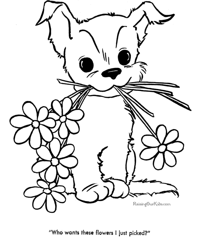 Dog coloring pages with flowers