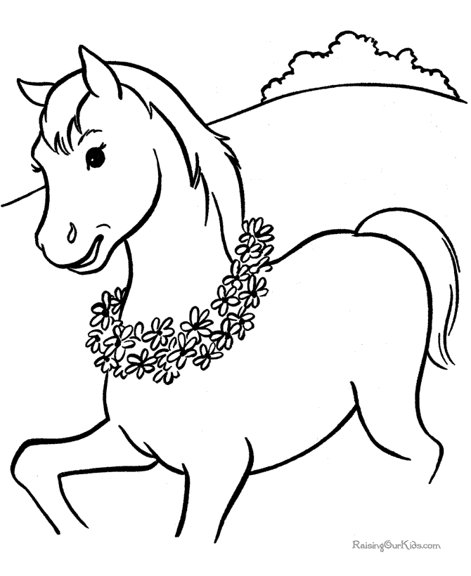 Flowers and horse coloring page