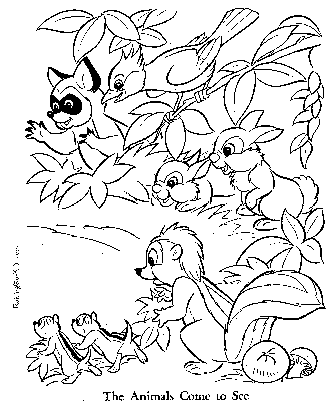 Animals with Bambi coloring page