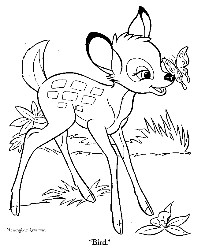 butterfly and bambi coloring page