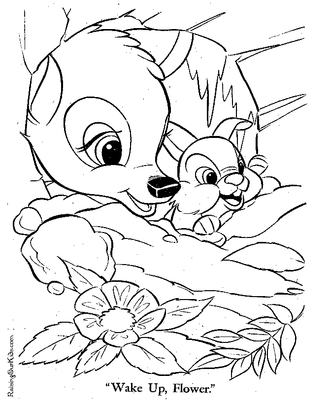 Wake up Flower Bambi coloring page