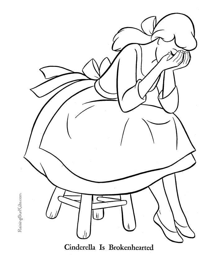 Brokenhearted Cinderella coloring page