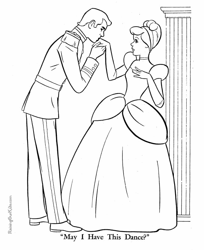 Cinderella Meets the Prince Coloring Page