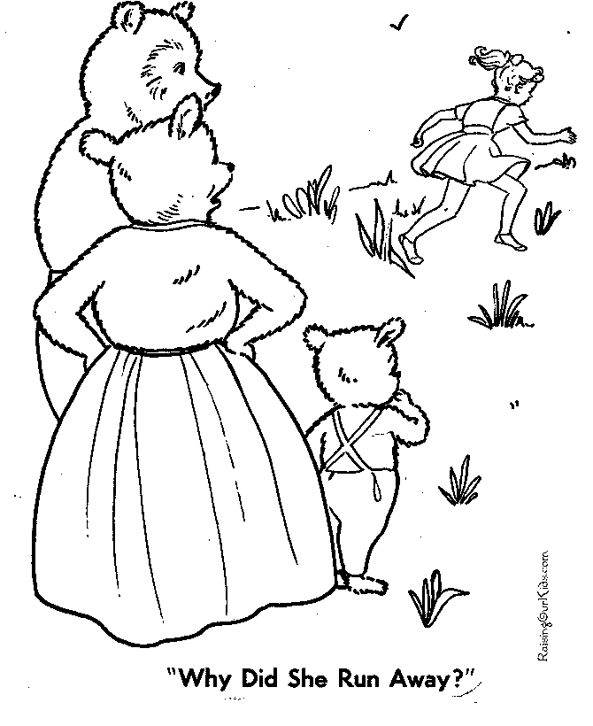 Three Bears coloring page Goldilocks runs away!