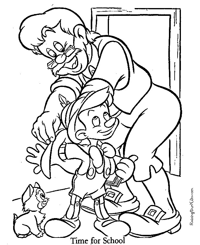Pinocchio coloring page Time for school