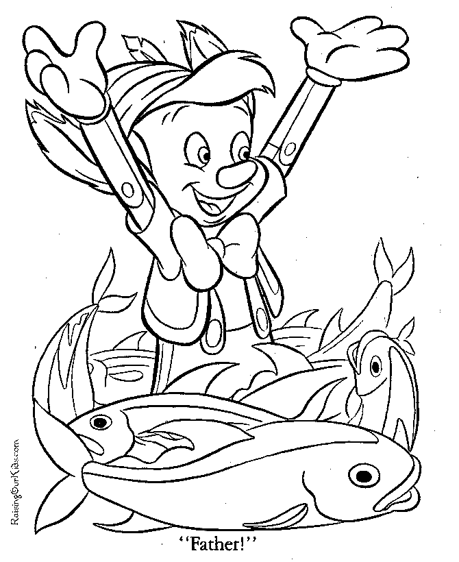 Gepetto sees Pinocchio coloring page