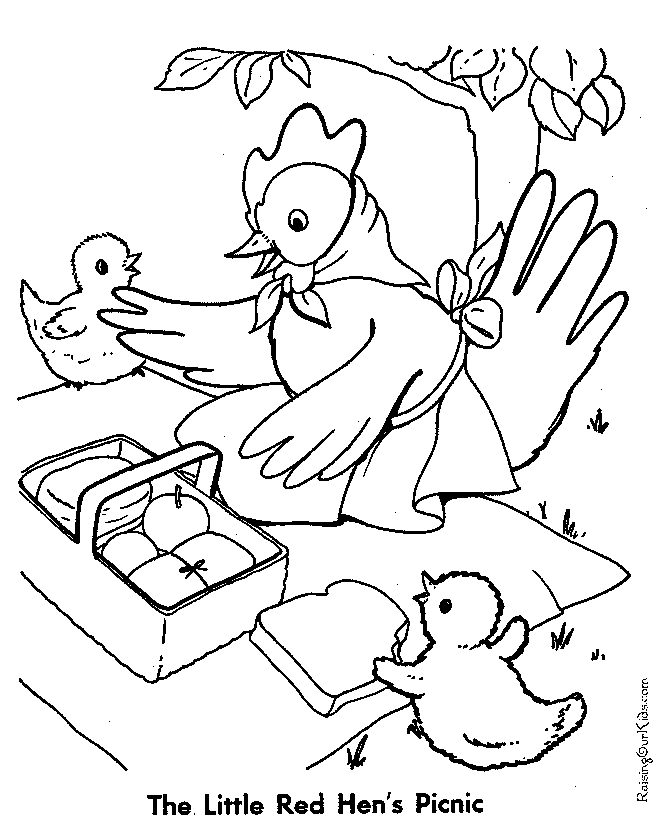 Little Red Hen picnic coloring page
