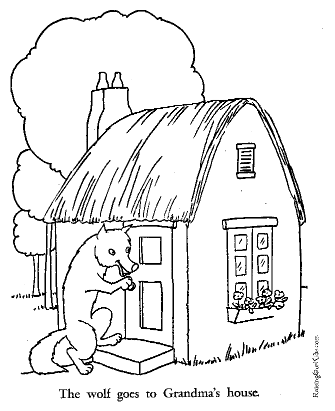 Wolf at Grandma's house Little Red Riding Hood coloring page