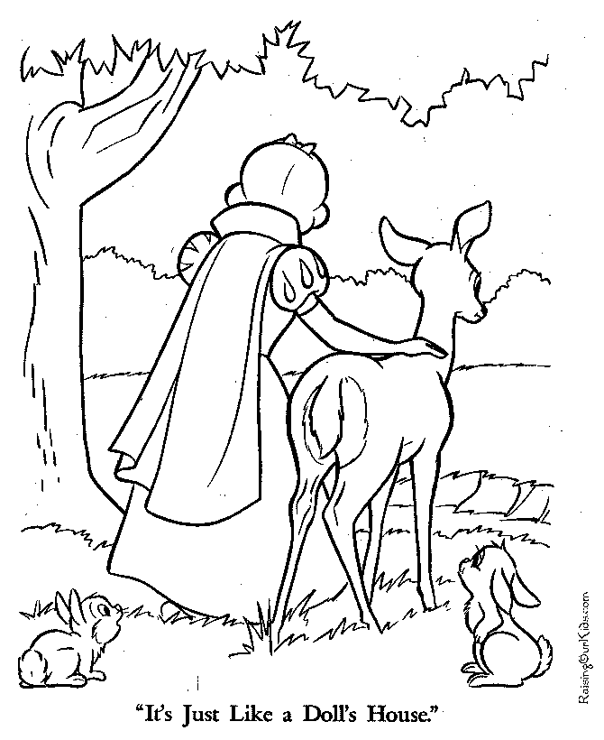 Animals with Snow White coloring page