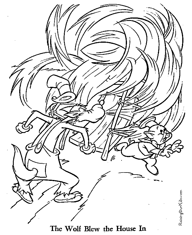 Three Pigs coloring page Wolf blows down house