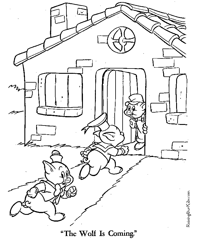 Three Pigs coloring page Wolf is Coming!